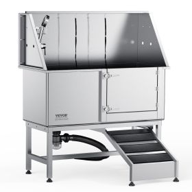 VEVOR 62" Pet Dog Bathing Station w/Ramp, Professional Stainless Steel Dog Grooming Tub w/ Soap Box, Faucet,Rich Accessory,Bathtub for Large,Medi