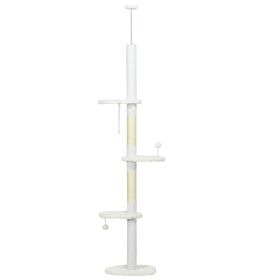 88.5"-100.5" Floor to Ceiling Cat Tree, Cat Tower with Scratching Posts, Cloud Shaped Platforms, Dangling Balls, White